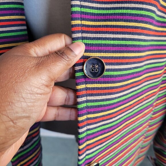 New Talbots Women’s Multicolor Blue Yellow Striped Rainbow Cotton Jacket (14) - Picture 10 of 16